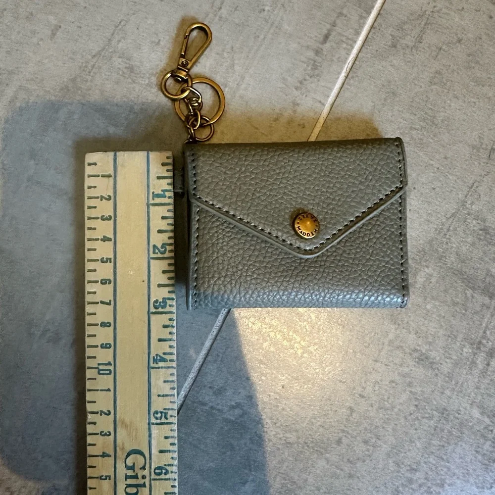 Steve Madden Soft Sage Pebbled Faux Leather Keychain Wallet
